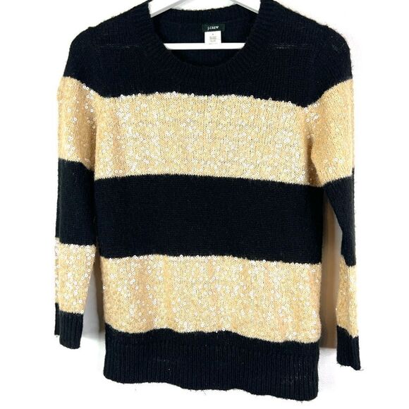 **** J. Crew Wynter Black and Gold Sequin Striped Sweater (G) *** - Picture 2 of 8
